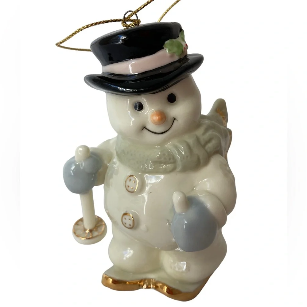 Snowman on Skis‎ Porcelain Ceramic Christmas Ornament 4.5